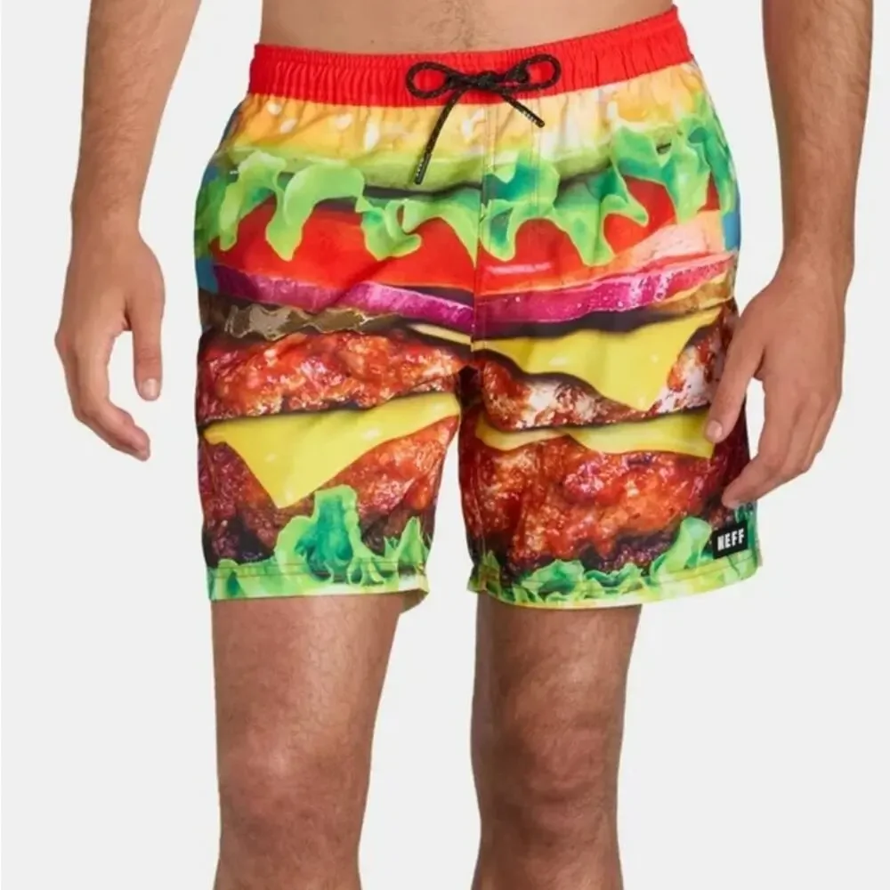 Neff Men's Cheeseburger Hot Tub Swim Trunks New with Tags 4XL